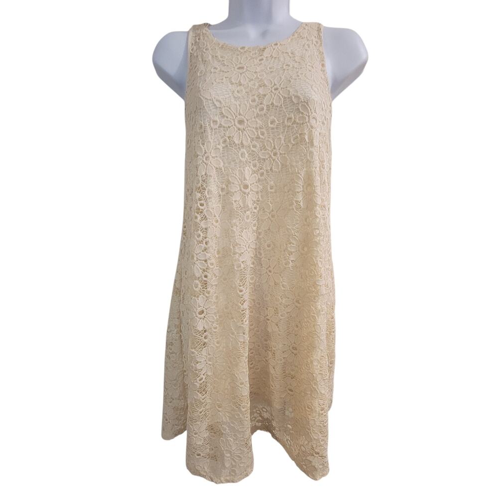 Ginger G Ivory Floral Lace Swing Dress Size M Boho Coastal Western